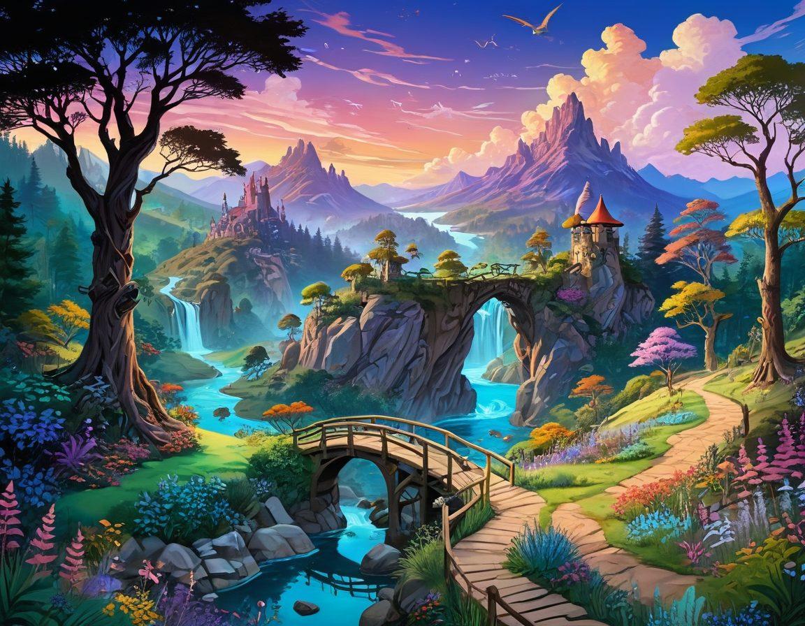 A whimsical landscape depicting a treasure map leading to hidden gems of adult animation, featuring vintage film reels, colorful animation cells, and forested paths adorned with iconic characters from forgotten films. A captivating sky with pastel colors and mythical creatures gently floating. The overall scene should evoke exploration and nostalgia. vibrant colors. fantasy art.